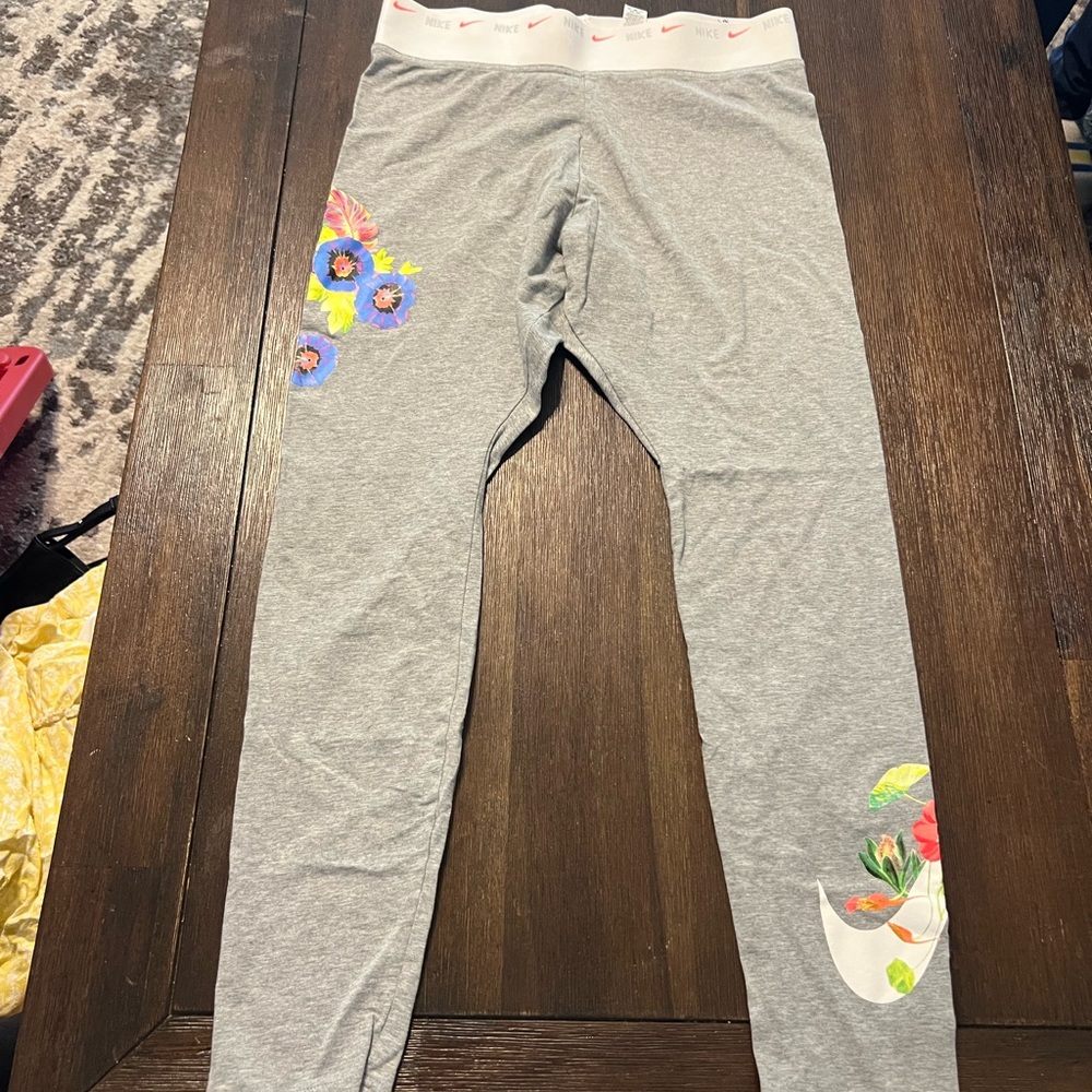 Nike Gray Track Pants with Colorful Graphics